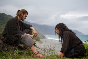 L-R: Andrew Garfield plays Father Rodrigues and Yosuke Kubozuka plays Kichijiro in the film SILENCE by Paramount Pictures, SharpSword Films, and AI Films